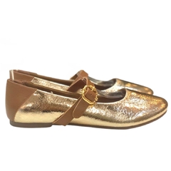 SAPATILHA FEMININA COURO METALIZADO DOURADO COM DETALHES EM MARROM ORCADE 094403 - loja online