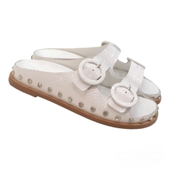 BIRKEN COURO VERNIZ BRANCO COM PEDRARIA PRATA MAITHE 007B42 - PISTA LIVRE