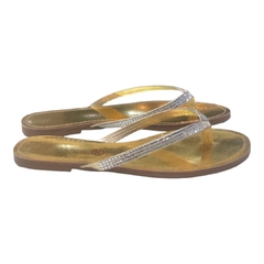 CHINELO DOURADO COM TIRAS DE BRILHO PRATA SANTA FLOR 110015S - PISTA LIVRE