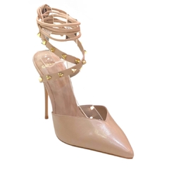 SCARPIN COURO SALTO ALTO FINO AMARRAÇÃO APLICAÇÕES NUDE CARRANO 404058 - comprar online