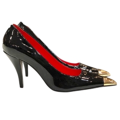 SCARPIN COURO SALTO MÉDIO VERNIZ PRETO CARRANO 493004C - loja online
