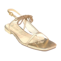 SANDÁLIA FEMININA COURO SALTO BAIXO METALIZADO DOURADO LAÇO BRILHO MAITHE 321B42 - comprar online