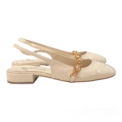 SLINGBACK SALTO BAIXO VERNIZ GELO CORRENTE PÉROLAS MAITHE 023B42 - loja online