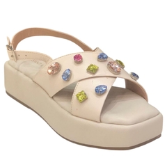 SANDÁLIA FEMININA RASTEIRA COURO PEDRARIA OFF WHITE SANTA FLOR 5080445 - comprar online