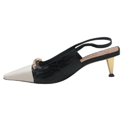 SLINGBACK COURO CROCO BICOLOR SALTO BAIXO VICENZA 11461 - comprar online