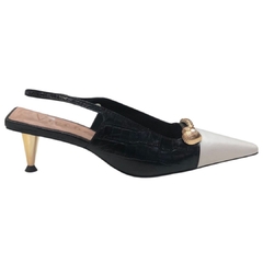 SLINGBACK COURO CROCO BICOLOR SALTO BAIXO VICENZA 11461