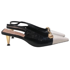 SLINGBACK COURO CROCO BICOLOR SALTO BAIXO VICENZA 11461 - loja online