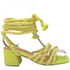 SANDÁLIA FEMININA SALTO BLOCO AMARRAÇÃO VERDE LIMÃO SANTA FLOR 324153