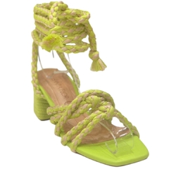 SANDÁLIA FEMININA SALTO BLOCO AMARRAÇÃO VERDE LIMÃO SANTA FLOR 324153 - comprar online