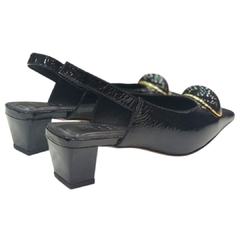 SCARPIN SLINGBACK VERNIZ PRETO SALTO BLOCO VICENZA P118990003 - PISTA LIVRE