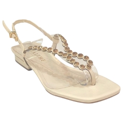 SANDÁLIA FEMININA RASTEIRA COURO OFF WHITE PEDRARIA MAITHE 180B42 - comprar online