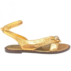 SANDÁLIA FEMININA RASTEIRA COURO METALIZADO DOURADO VICENZA 116780010