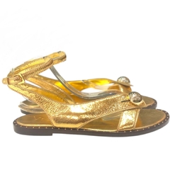 SANDÁLIA FEMININA RASTEIRA COURO METALIZADO DOURADO VICENZA 116780010 - PISTA LIVRE