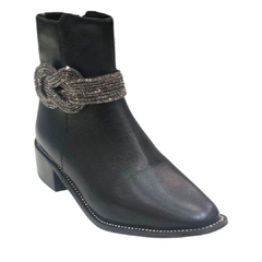 BOTA FEMININA CANO BAIXO COURO BRILHO PRETO MAITHE 39037M - comprar online