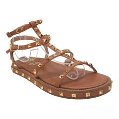 SANDÁLIA RASTEIRA COURO CARAMELO COM TACHAS DOURADAS UP DN 5698209 - comprar online