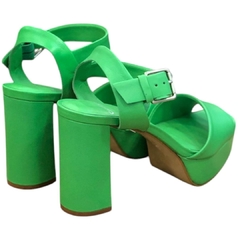 SANDÁLIA FEMININA COURO SALTO ALTO GROSSO VERDE CARRANO 134839 - PISTA LIVRE
