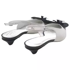 SLINGBACK COURO BICOLOR FLOR SALTO BAIXO VICENZA 101810050 - loja online