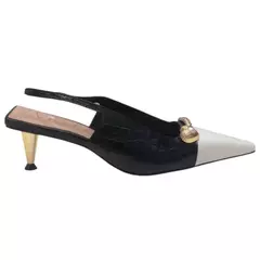SLINGBACK COURO CROCO BICOLOR SALTO BAIXO VICENZA 11461 - comprar online
