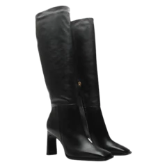 Bota preta cano alto com bico fino e salto alto, perfeita para combinar com vestidos, saias ou calças ajustadas - Vicenza