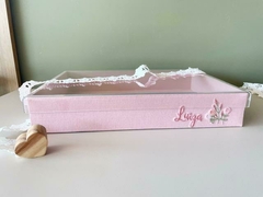 Caixa G Rose com Tampa de Acrílico Florzinhas