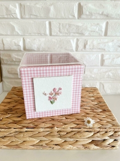 Cachepô com Tampa Vichy Rosa Flores
