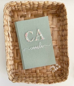 Caderno Assinatura Pequeno Monograma com Nome Floral Menta