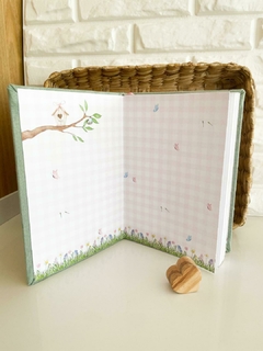 Caderno Assinatura Pequeno Monograma e Nome Floral Menta