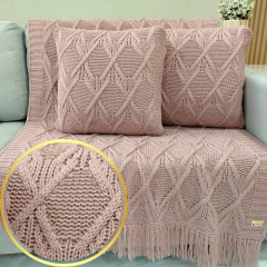 KIT MANTA TRICOT LUNA 90X150cm + 2 CAPAS DE ALMOFADAS 45x45cm - Usufruto Home Decor 