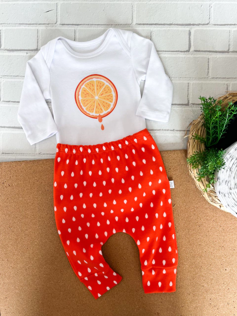 CONJUNTO BODY BEBÊ ESTAMPA FRONTAL ESTAMPA LARANJA – 100% ALGODÃO CONFORTÁVEL