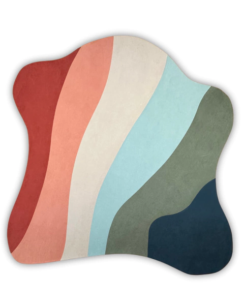 Tapete com design de bordas orgânicas em veludo Riviera, cores magenta, coral, fendi, tiffany, verde e marinho, Tapetes São José