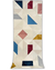 Tapete com padrão geométrico em fundo off-white e detalhes coloridos em ouro, azul marinho, azul petróleo, bordô, rosé gold e granito.