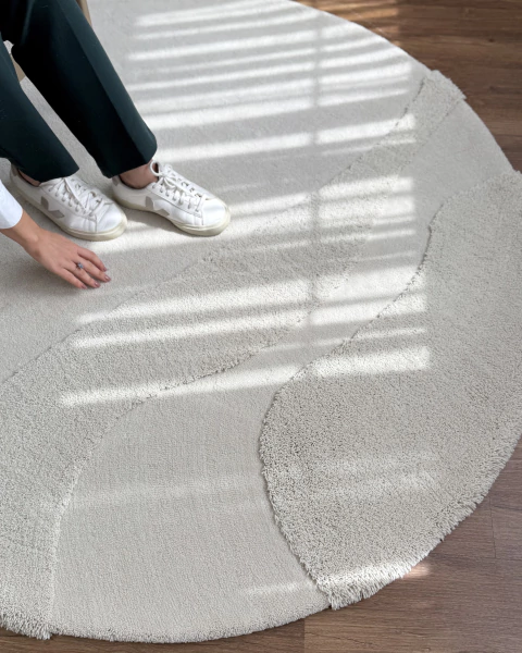 Tapete Sala Redondo | Econyl DUAS ALTURAS | Off-White | Coleção Wave