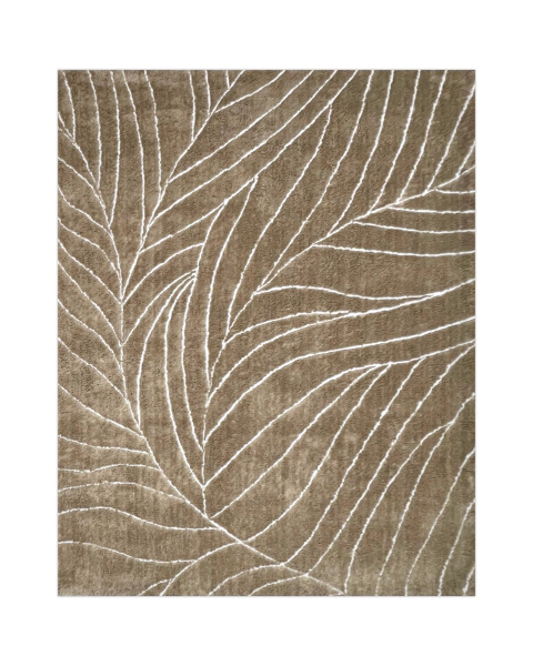 Tapete 2,0 m x 2,5 m em fio semi-brilho, nas cores trigo e off-white, padrão de folha.