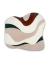 Tapete orgânico para sala com design abstrato e formas onduladas nas cores off-white, bege, terracota e verde escuro