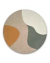 Tapete redondo para sala com design abstrato em cores curry, bege, verde fosco e off-white