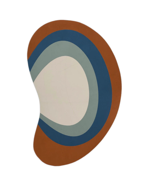 Tapete orgânico com design assimétrico em cores terracota, azul, verde e bege, São José.