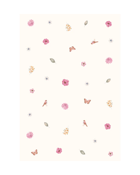 Tapete Puro Amor | 1,04 x 1,60 m | Fundo Off-white com detalhes coloridos