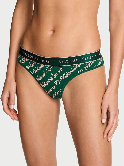 Logo Cotton Thong Panty Clover Script