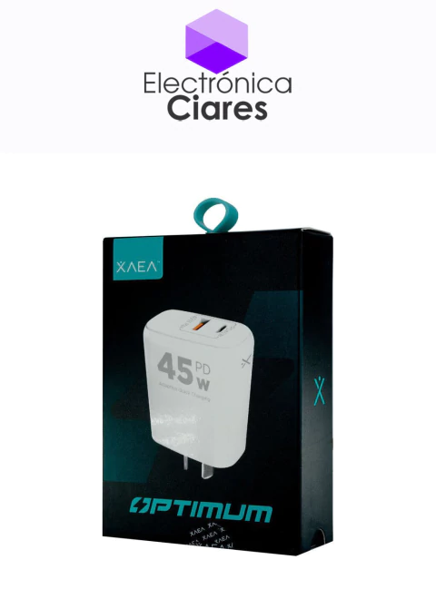 cargador 45w cabezal 5A 1 PUERTO USB A + 1 PUERTO C 220V MODX-B016 OPTIMUM