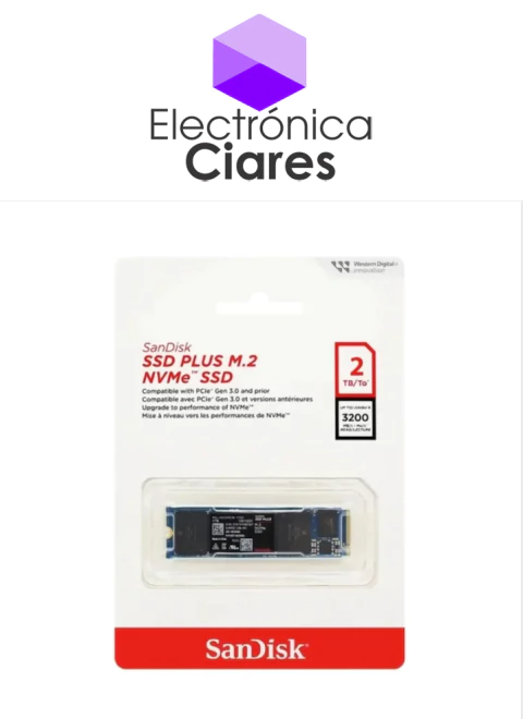 disco SSD M.2 NVME 2tb 2.2cm x 0.24cm x 8cm Sandisk PCIe 3200MB