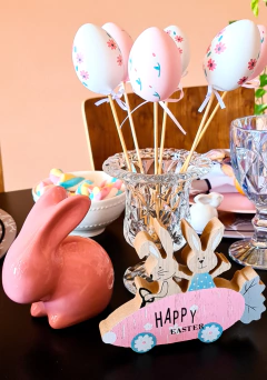 Enfeite Decorativo de Coelhinhos em Madeira - Mais Vida e Decor