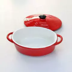 Mini panela oval de cerâmica com tampa vermelha - loja online