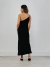 VESTIDO YOU MIDI ASSIMÉTRICO COM FENDA PRETO - Loja Mood Style