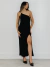 VESTIDO YOU MIDI ASSIMÉTRICO COM FENDA PRETO