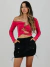 CROPPED COLOR CUT-OUT MANGA LONGA ROSA
