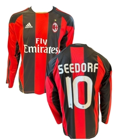 Camiseta AC Milan Titular 2010/11 #10 Seedorf Manga Larga + Parches UEFA Champions League - Adidas