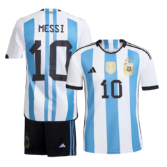 Kit AFA Selección Argentina Adidas 3 Estrellas 2022 + Parche Campeón del Mundo #10 Messi - Infantil