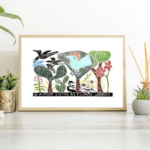 O Amor entre as Flores * Xilogravura assinada * J. Borges - comprar online