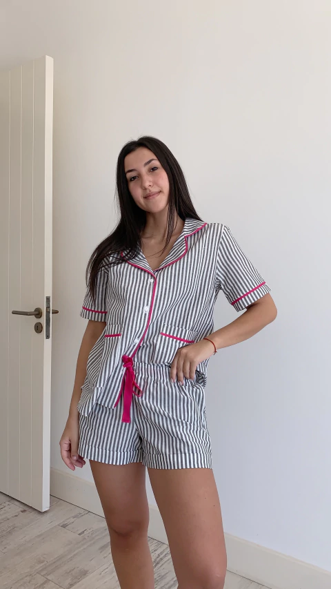 Pijama Classic Gris-Fucsia Corto - comprar online