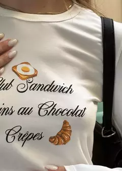 Imagen de Remera modal soft m-larga estampado «Club Sandwich, Pains au Chocolat, Crepes» #4033-3E